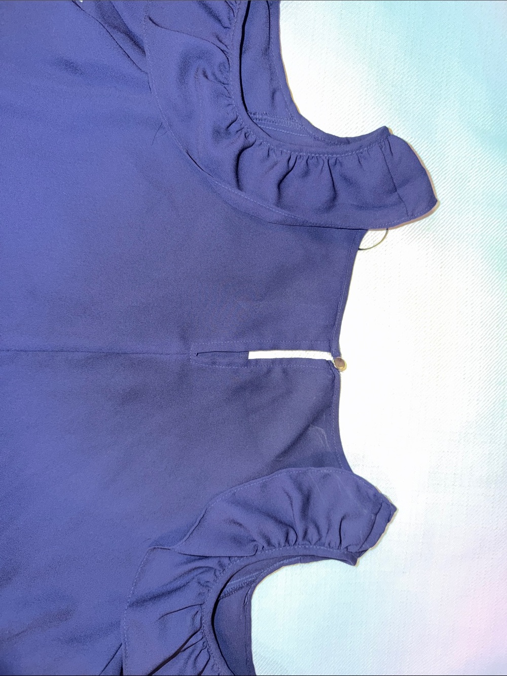 NY Collection Navy Cold-Shoulder Ruffle Blouse - Picture 6 of 6